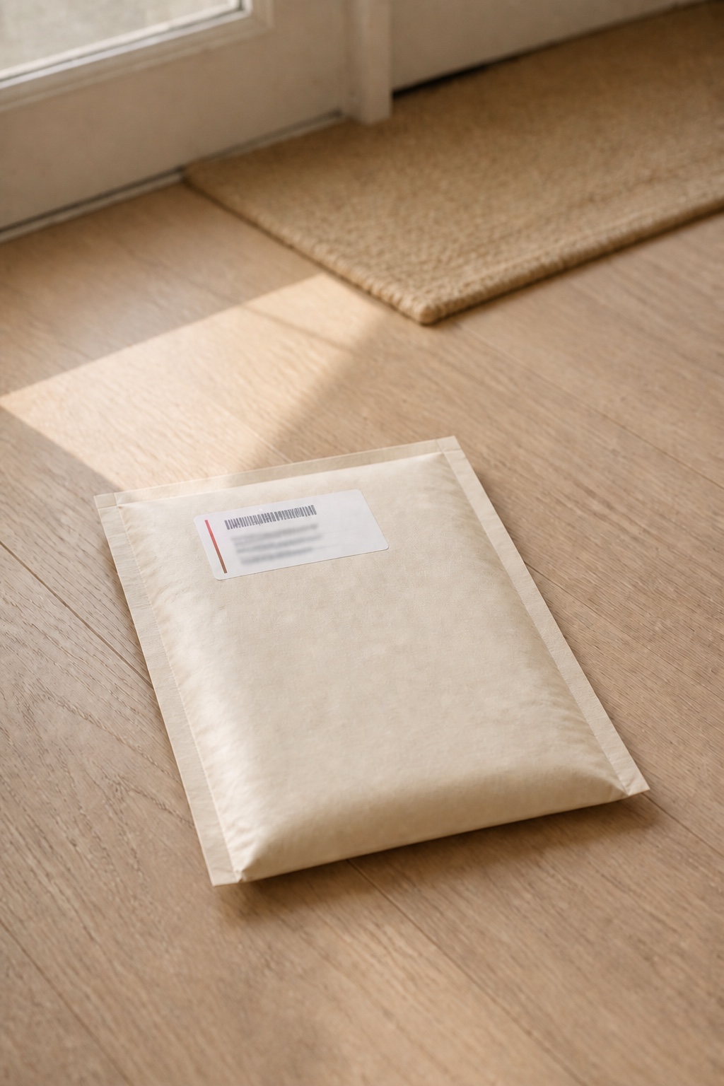 Unbranded pharmacy mailer delivered inside a front door